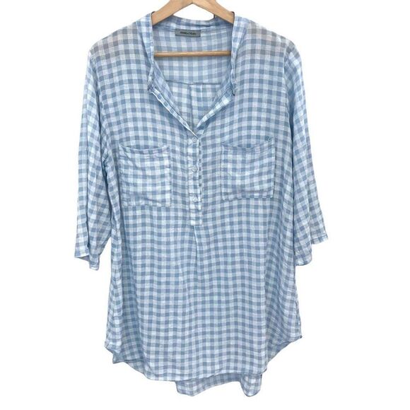 Angela Mara Plaid Brushed Cotton Top - Picture 1 of 6